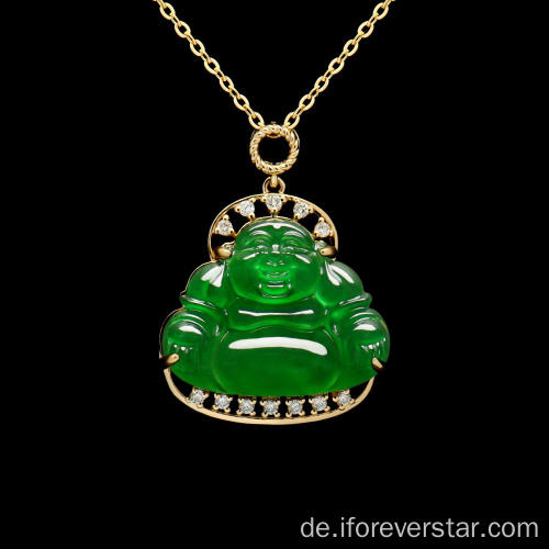 18k Weißgold imperial grün Jadeit Buddha Anhänger